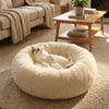 BUFFER® Yuvarlak Ultra Yumuşak Welsoft Peluş Kedi ve Köpek Yatağı – Kaymaz Taban Tüylü Pet Pufu,Uyku Minderi (krem)