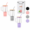 Cam 1000ml Matara - Suluk Bambu Kapak - Sızdırmaz Silikonlu Çelik Pipet Koruyucu Silikon Altlık - Kılıf Bx40