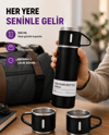 Çelik Termos Bardak Seti | 500 ml Kapasite, Kaymaz Taban, Hediye Kutulu