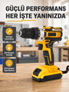 Çift Bataryalı Darbeli Şarjlı Matkap Seti – Metal Dişli, 24 Parça Aksesuar ve LED Işıklı