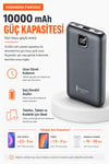 Çok Girişli 10000 mAh Powerbank 22.5W Hızlı Şarj Destekli Mobil Batarya