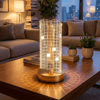 Dalgalı Silindirik Kristal Kareli Model Led Masa Lambası – Gold Tabanlı, Dokunmatik, 3 Renk Işık Modlu, Şarjlı Modern Dekoratif Gece Lambası Bx40