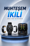 Dijital Göstergeli Bluetooth Kulaklık ve Bildirim Görebilen Akıllı Saat Alarm ve Titreşim
