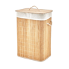 Dikdörtgen Bambu Ahşap Kirli Çamaşır Sepeti 40x30x60cm Seyyar Kapaklı İçi Bezli İp Kulplu Bx40