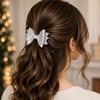 Glitter Detaylı Fiyonk Saç Tokası 9x7 Cm Gümüş Gri
