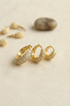 Gold Renk 3 lü Zirkon Taşlı Halka Küpe Set