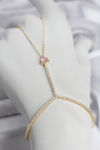 Gold Renk Pirinç Zirkon Taşlı Pembe Kalp Model Şahmeran