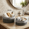 Gri 2 Boy Yuvarlak Bambu Kenar Organizer Sepet Ahşap Altlık - Bezli Çap=22x24cm Bx40