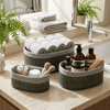 Gri 3 Boy Oval Bambu Kenar Organizer Sepet Ahşap Altlık - Bezli 12x21-16x25-20x30cm Bx40