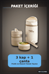 Isı Yalıtımlı Çantalı 3 Katlı Paslanmaz Çelik Yemek Kabı Seti 420-420-550 Ml BX-313481