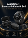 Kablosuz Bluetooth Kulaklık ve Kordon Hediyeli Akıllı Saat Nabız Ölçer Uzun Pil Ömrü
