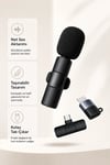 Kablosuz Yaka Mikrofonu USB-C ve Lightning Adaptörlü Telefon Uyumlu Kompakt Ses Kiti