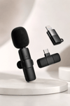 Kablosuz Yaka Mikrofonu USB-C ve Lightning Adaptörlü Telefon Uyumlu Kompakt Ses Kiti