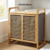 Kalın Ahşap Bambu 2 Bölmeli Kirli Çamaşır Sepeti Kumaş Çantalı Sepet=54x35x60cm Bx40
