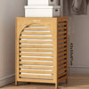 Kalın Ahşap Bambu Kirli Çamaşır Sepeti Kumaş Çantalı Sepet=43x33x67cm Bx40