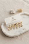 Kalp Zirkon Taşlı Gold Renk Pirinç Set Küpe