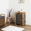 Kirli Çamaşır Sepeti Ahşap - Bambu 3 Organizer Bölmeli Kumaş Çantalı 50x30x70cm Bx40