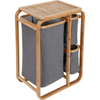 Kirli Çamaşır Sepeti Ahşap - Bambu 3 Organizer Bölmeli Kumaş Çantalı 50x30x70cm Bx40