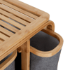 Kirli Çamaşır Sepeti Ahşap - Bambu 3 Organizer Bölmeli Kumaş Çantalı 50x30x70cm Bx40