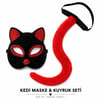 Kırmızı Kedi Maske Ve Kuyruk Seti Parti Kostüm Aksesuarı