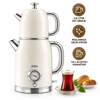 Krem Elektrikli Cam Demlikli Plastik Retro Çay Seti Çaycı Derece Göstergeli 1600w 1.8lt - 1lt Stm-5849 Bx40