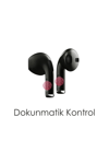 Kulak İçi Kablosuz Bluetooth Kulaklık, Dokunmatik Kontrol ve Suya Dayanıklı Siyah Tasarım