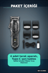 LCD Ekranlı Şarjlı Saç Tıraş Makinesi 1800 mAh 4 Taraklı USB Şarj Güçlü Motor Kesme Aleti BX-313661