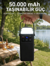 LED Aydınlatmalı Powerbank 50.000 mAh 22,5 W Hızlı Şarj 4 Dahili Kablolu Dijital Pil Göstergeli Batarya