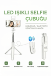 Led Işıklı Selfie Çubuğu Bluetooth Kumandalı Kablosuz Tripot Selfie Monopod Selfie Stick (Beyaz)