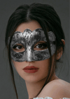 Maskeli Balo Antik Gri Gümüş Eskitilmiş Maske Balo Venedik Bx40