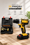 Metal Dişli 24W Akülü Matkap -Çift Bataryalı ve LED Çalışma Işığı ile Tam Set