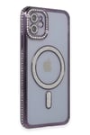 Mey İthalat®   iPhone 11 Kılıf Joke Simli Magneticsafe Kılıf - Derin Mor