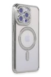 Mey İthalat®   iPhone 15 Pro Max Kılıf Joke Simli Magneticsafe Kılıf - Gümüş