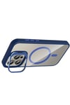 Mey İthalat®   iPhone 15 Pro Max Remim Lensli Magsafe Standlı Kapak - Lacivert