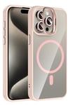 Mey İthalat®   iPhone 15 Pro Max Remim Lensli Magsafe Standlı Kapak - Pembe
