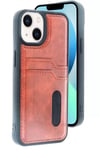 Mey İthalat®   iPhone 15 Sara Kartvizitli Deri Kılıf - Taba
