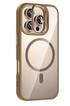 Mey İthalat®   iPhone 16 Pro Max Remim Lensli Magsafe Standlı Kapak - Kahverengi
