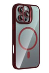 Mey İthalat®   iPhone 16 Pro Max Remim Lensli Magsafe Standlı Kapak - Bordo