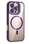 Mey İthalat®   iPhone 16 Pro Remim Lensli Magsafe Standlı Kapak - Derin Mor