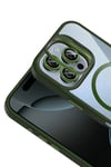 Mey İthalat®   iPhone 16 Pro Remim Lensli Magsafe Standlı Kapak - Koyu Yeşil