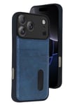 Mey İthalat®   iPhone 17 Pro Max Sara Kartvizitli Deri Kılıf - Lacivert