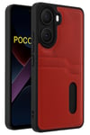 Mey İthalat®   Poco X7 Pro Kılıf Sara Kartvizitli Deri Kılıf - Kırmızı