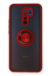 Mey İthalat®   Redmi 9 Kılıf Montreal Yüzüklü Silikon Kapak - Kırmızı