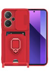 Mey İthalat®   Redmi Note 13 Pro Plus Kılıf Zuma Kartvizitli Yüzüklü Silikon - Kırmızı