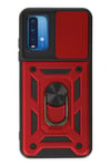 Mey İthalat®   Redmi Note 9 4G Kılıf Pars Lens Yüzüklü Silikon - Kırmızı