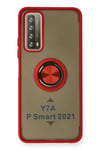 Mey İthalat®  Huawei P Smart 2021 Kılıf Montreal Yüzüklü Silikon Kapak - Kırmızı
