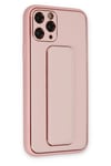 Mey İthalat®  iPhone 11 Pro Max Kılıf Coco Deri Standlı Kapak - Pembe