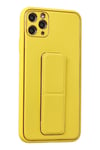 Mey İthalat®  iPhone 11 Pro Max Kılıf Coco Deri Standlı Kapak - Sarı