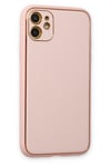 Mey İthalat®  iPhone 12 Kılıf Coco Deri Silikon Kapak - Pudra