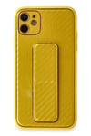 Mey İthalat®  iPhone 12 Kılıf Coco Karbon Standlı Kapak - Sarı